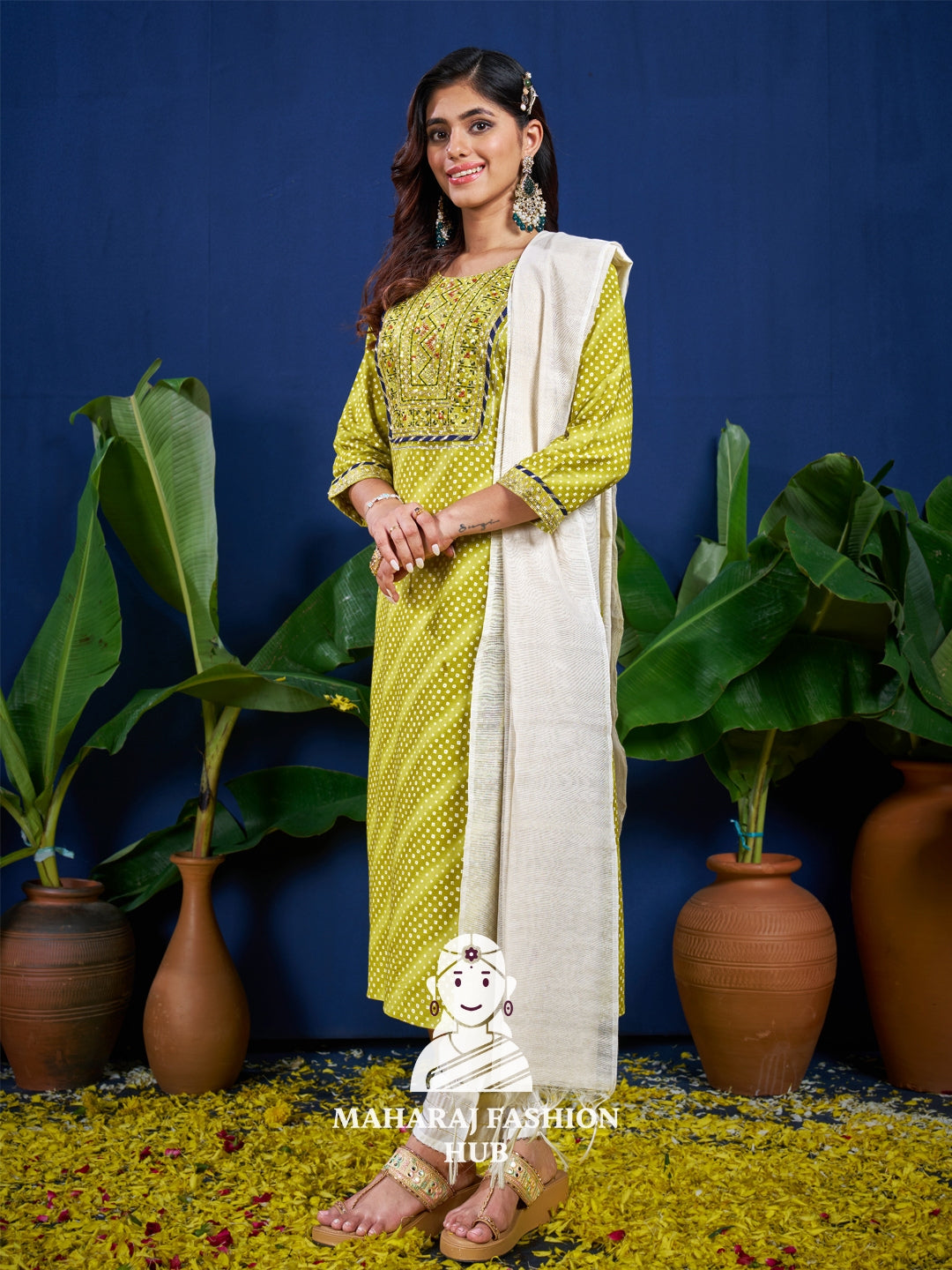 Maharaj Fashion Hub Anarkali Gown Set – Elegant Flared Gown with Bottom and Dupatta for Women’s Festive & Wedding Wear