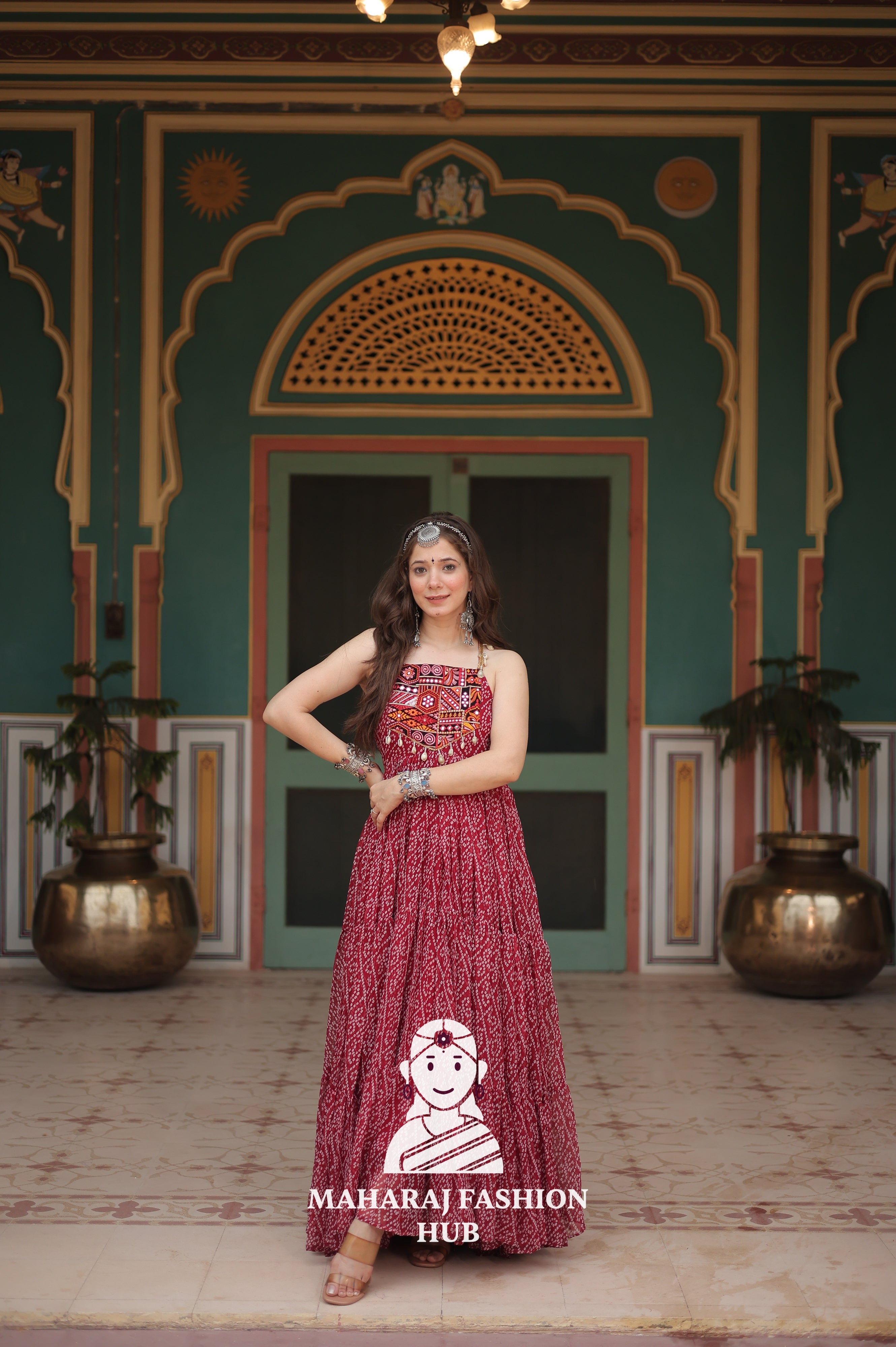 Bandhani Print Faux Georgette Ensemble with Cotton Lining