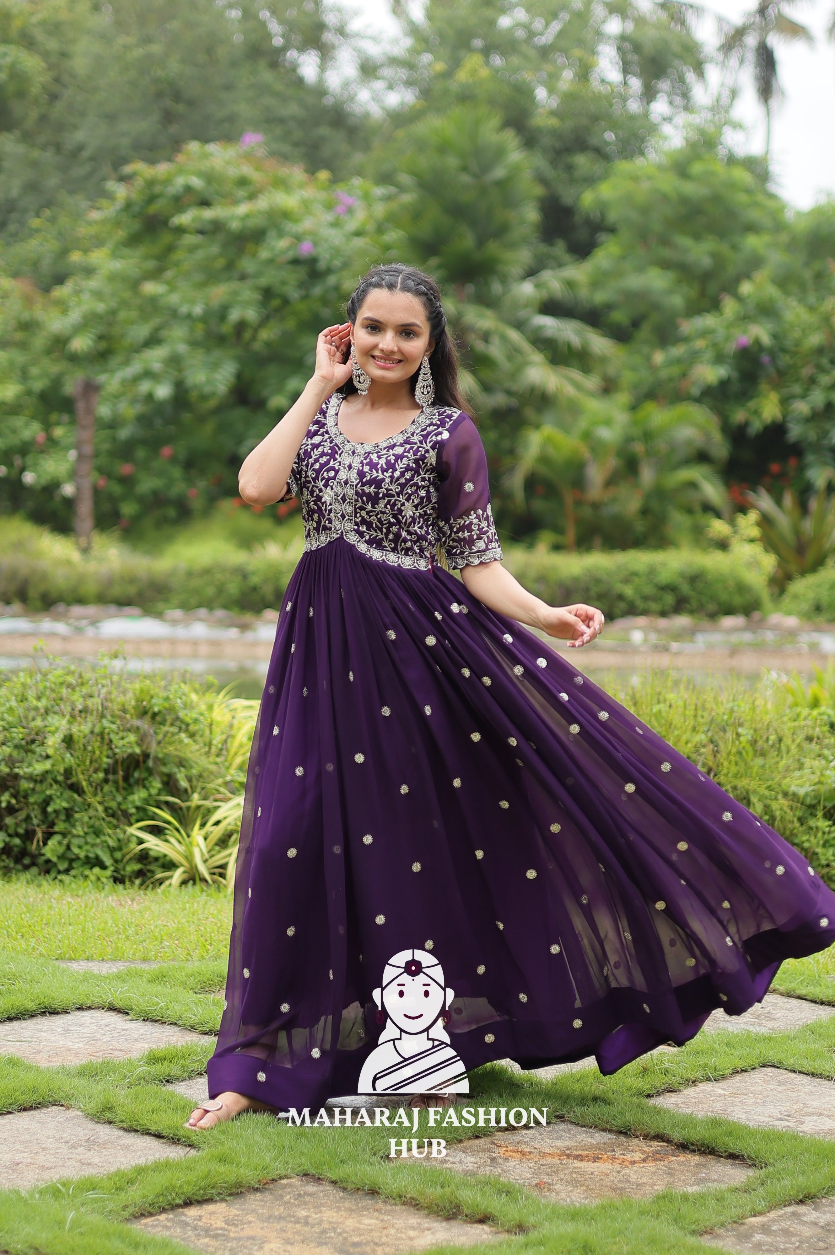 🎀 Party-Ready Gown in Zari Embroidery - Special Designer Gown