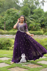 🎀 Party-Ready Gown in Zari Embroidery - Special Designer Gown