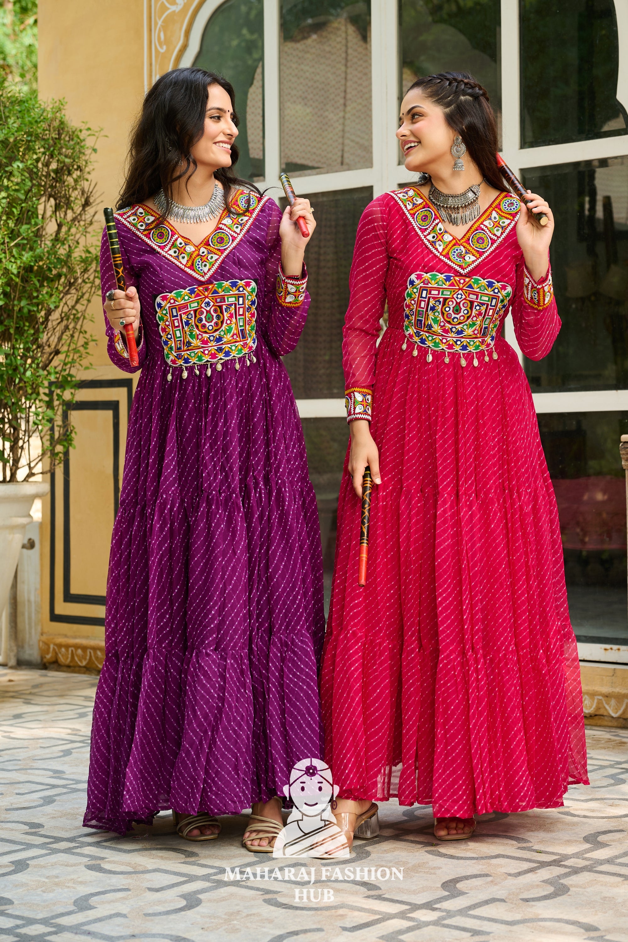 Exclusive Navratri Combo – Kutchi Patch Laheriya Gowns, Limited Time Only ✨💃