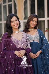 👗 Elegant Beaded Gown Set with Full Sleeves & Cotton Lining - Combo Offer Gown