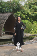 🌸 Faux Blooming Butti Work Set with 4-Layer Frill Gown & Organza Dupatta