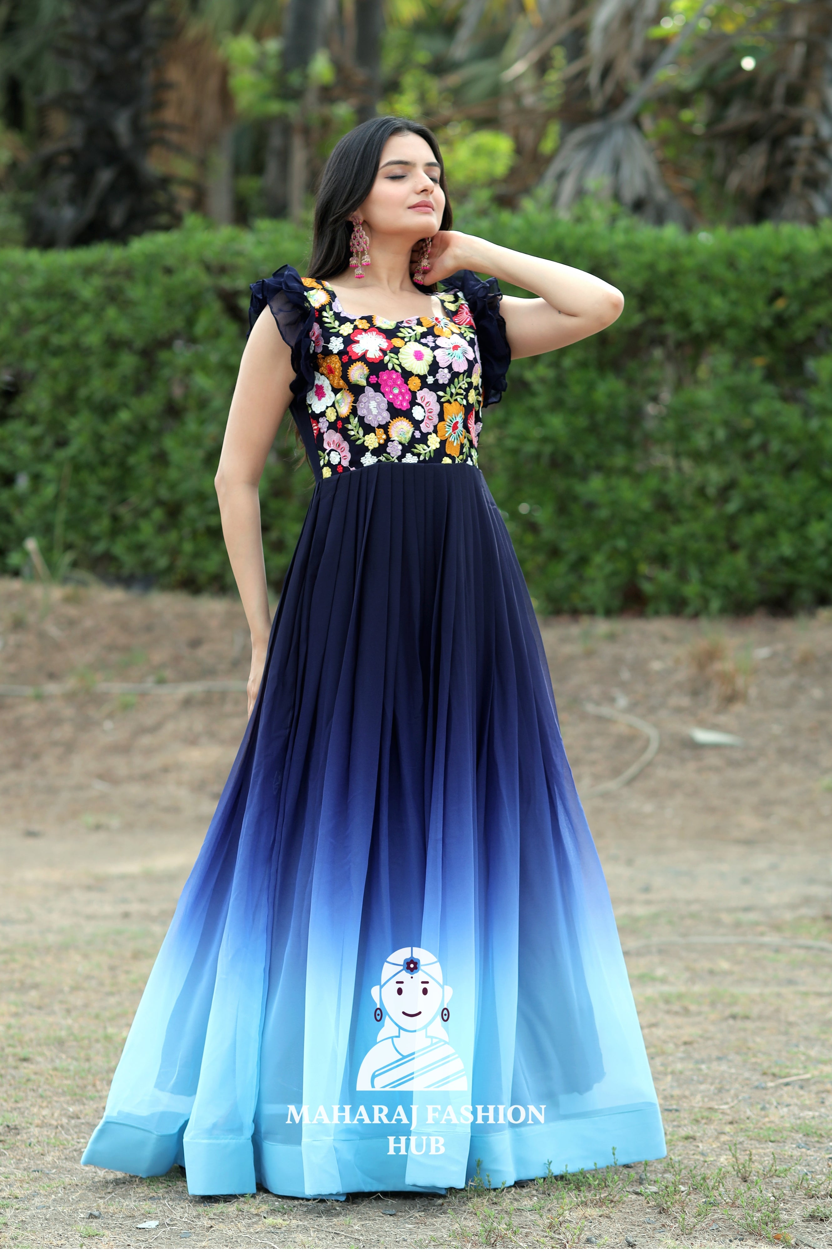 Partywear Gown with Multi Sequin Embroidery