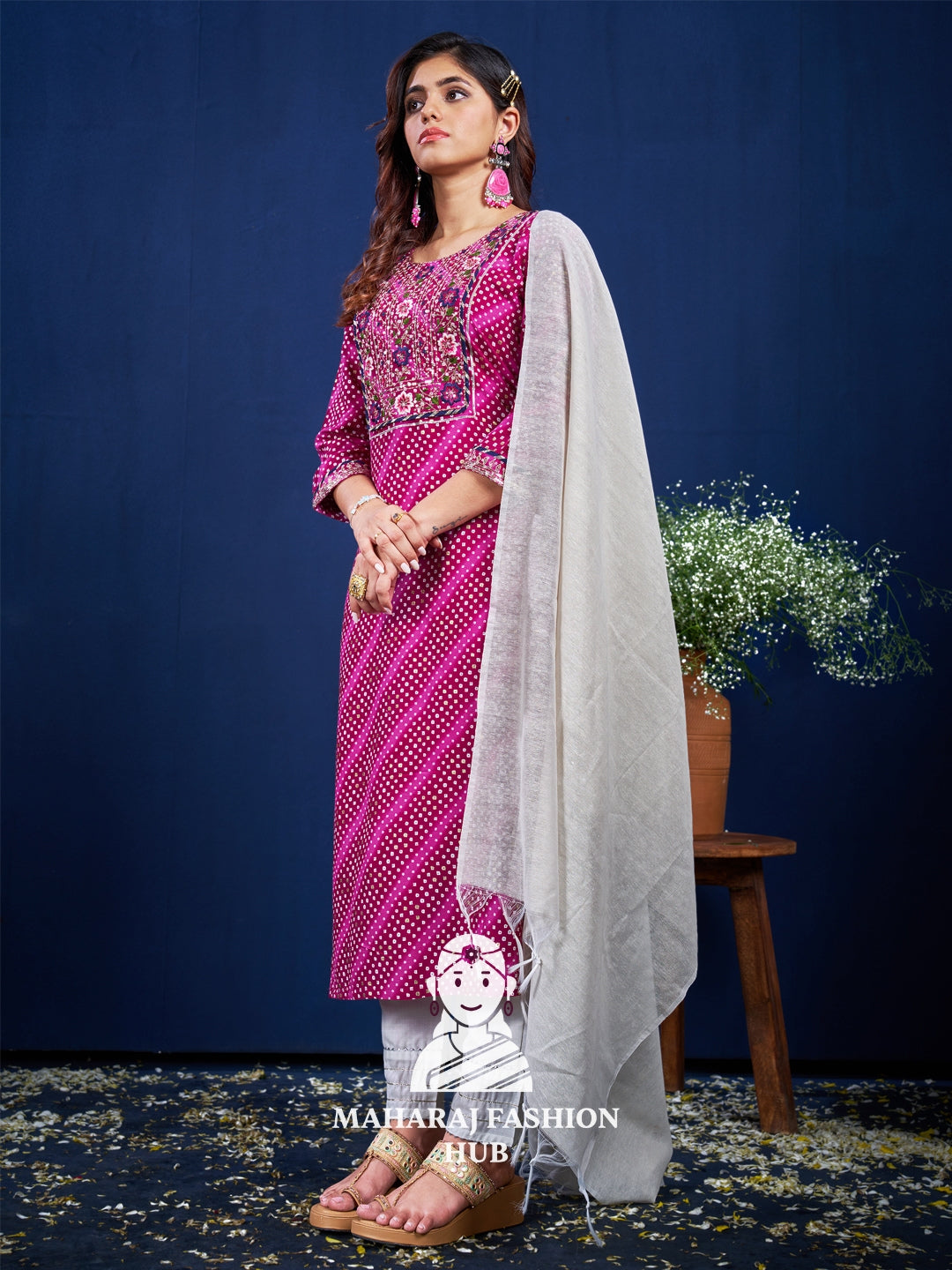 Maharaj Fashion Hub Anarkali Gown Set – Elegant Flared Gown with Bottom and Dupatta for Women’s Festive & Wedding Wear