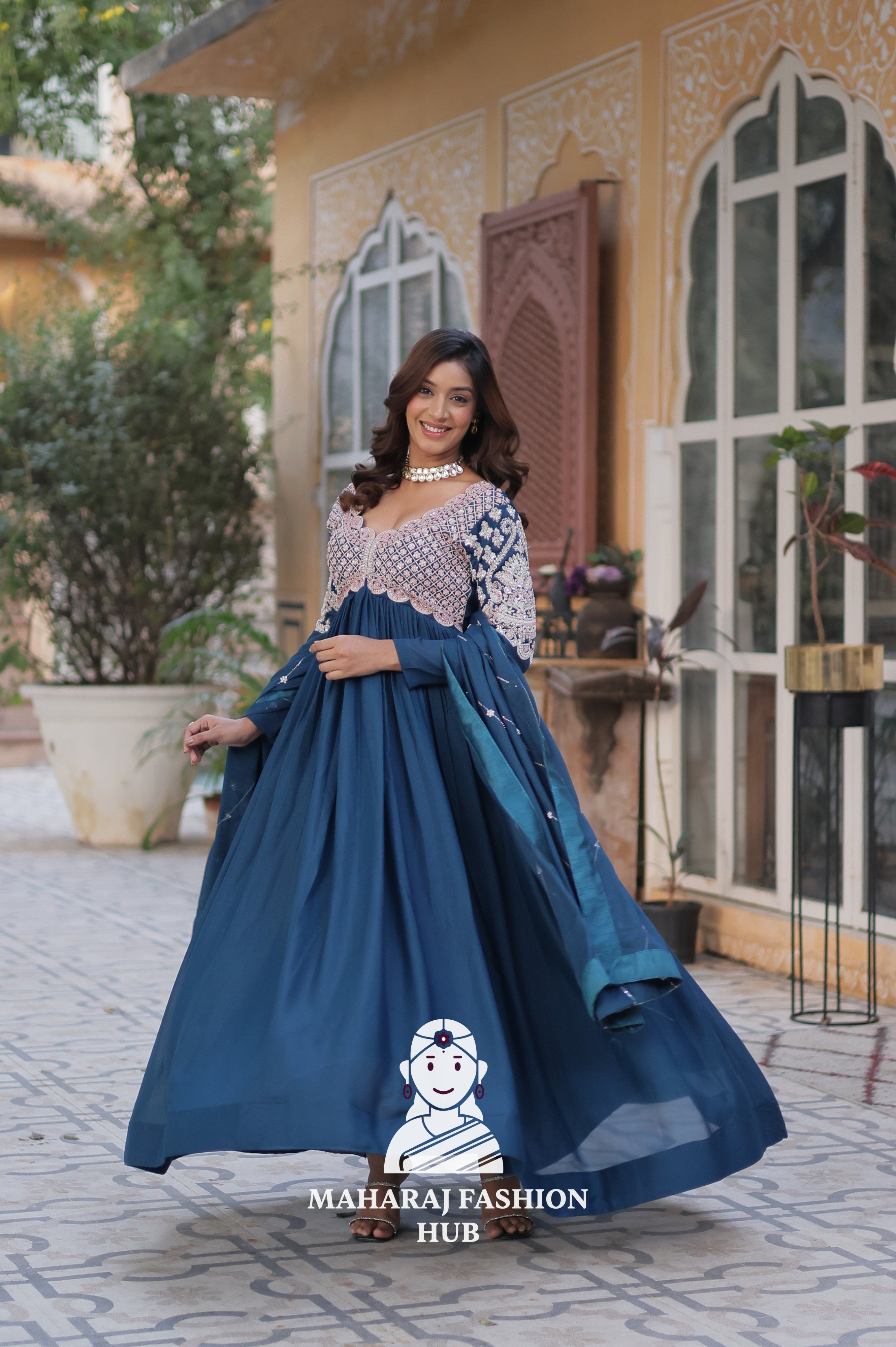 🧵 Designer Gown with Star Georgette Dupatta - Special Designer Gown