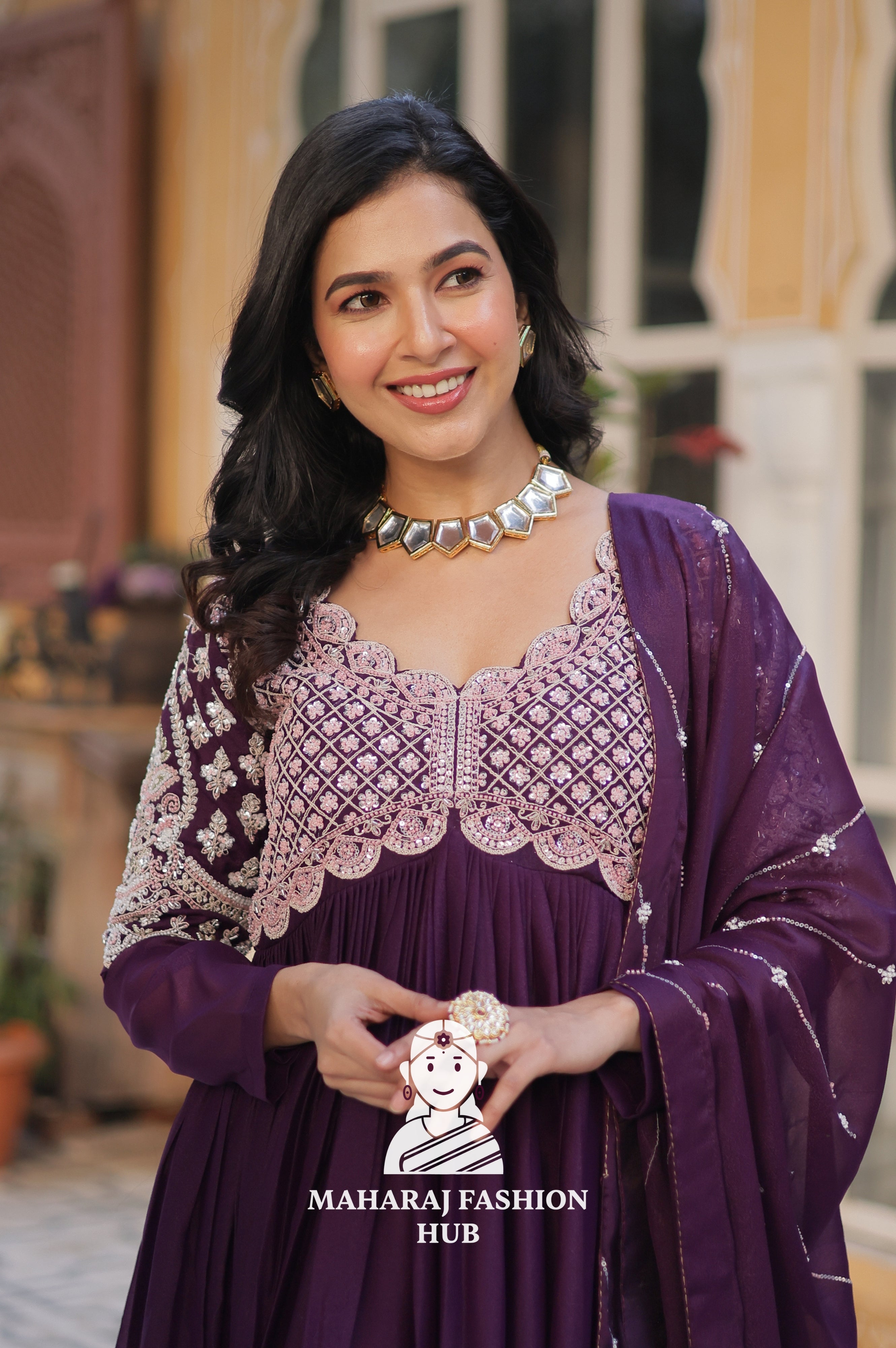 🧣 Wedding-Ready Star Georgette Gown Set with Dupatta - Special Designer Gown