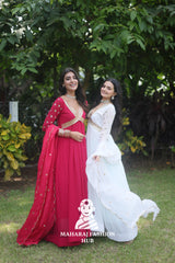 Designer Faux Blooming Gown with Full Sleeves & Dupatta in Cut-Work Grace 🌼