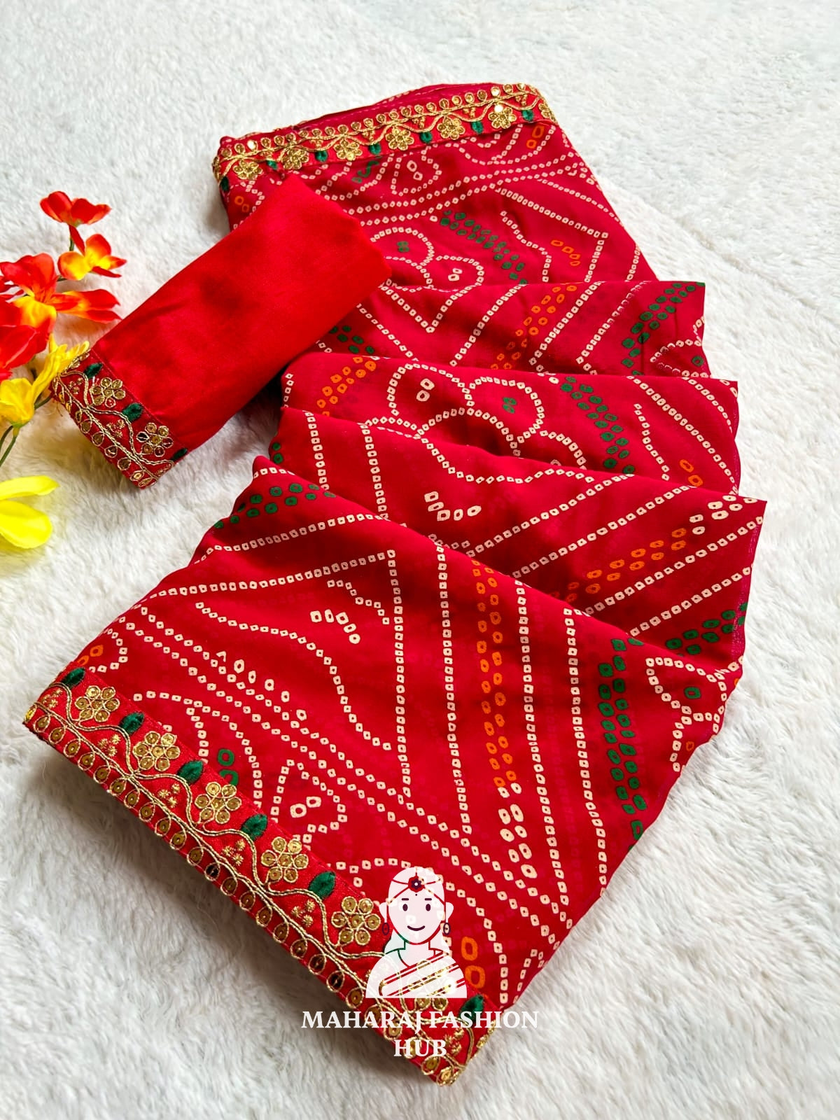 Traditional Lahariya print Georgette saree for women,s || Festive georgette saree for women's ||