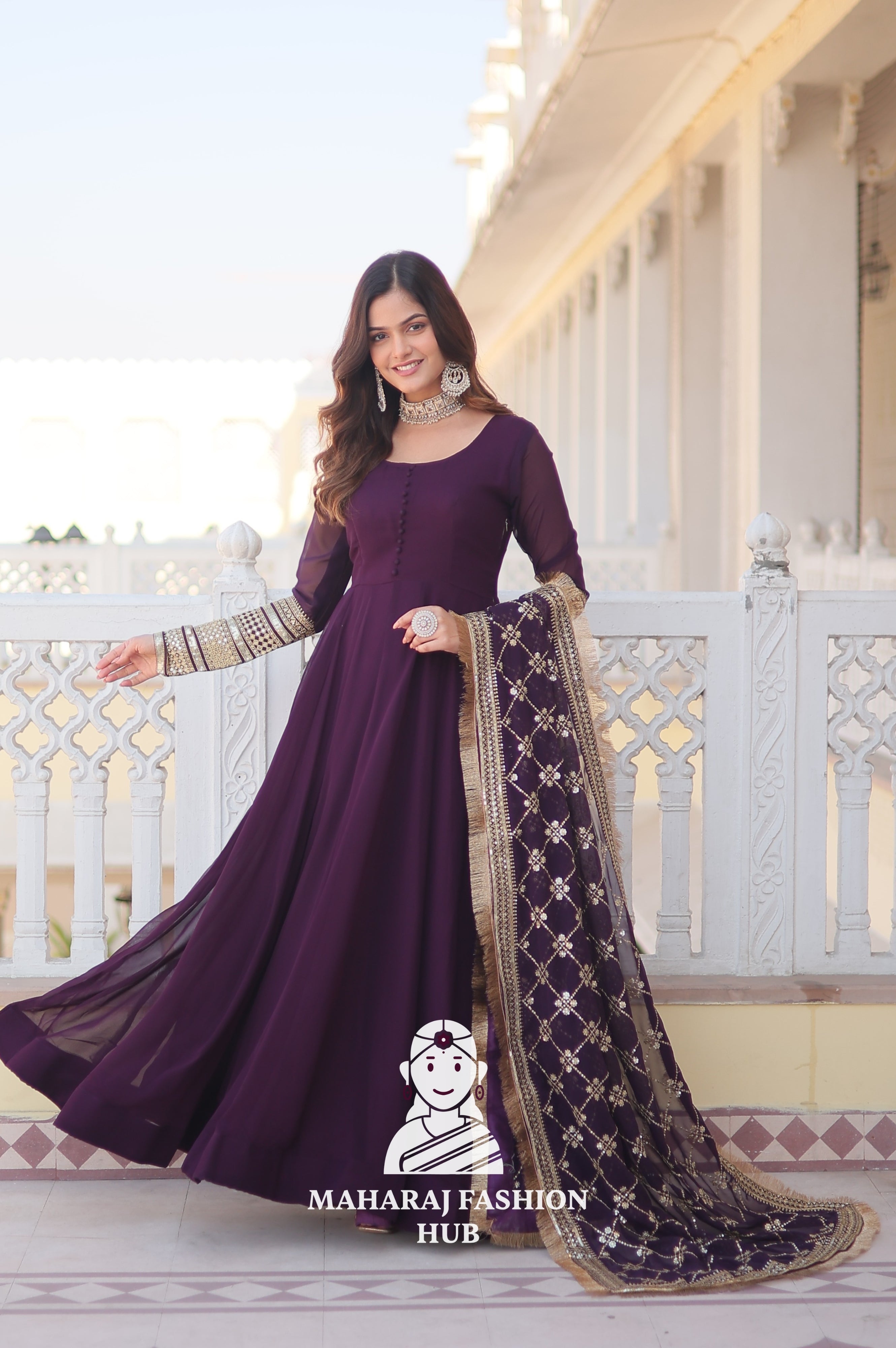 Faux Blooming Elegance – Special Designer Gown with Full Sleeves Finish