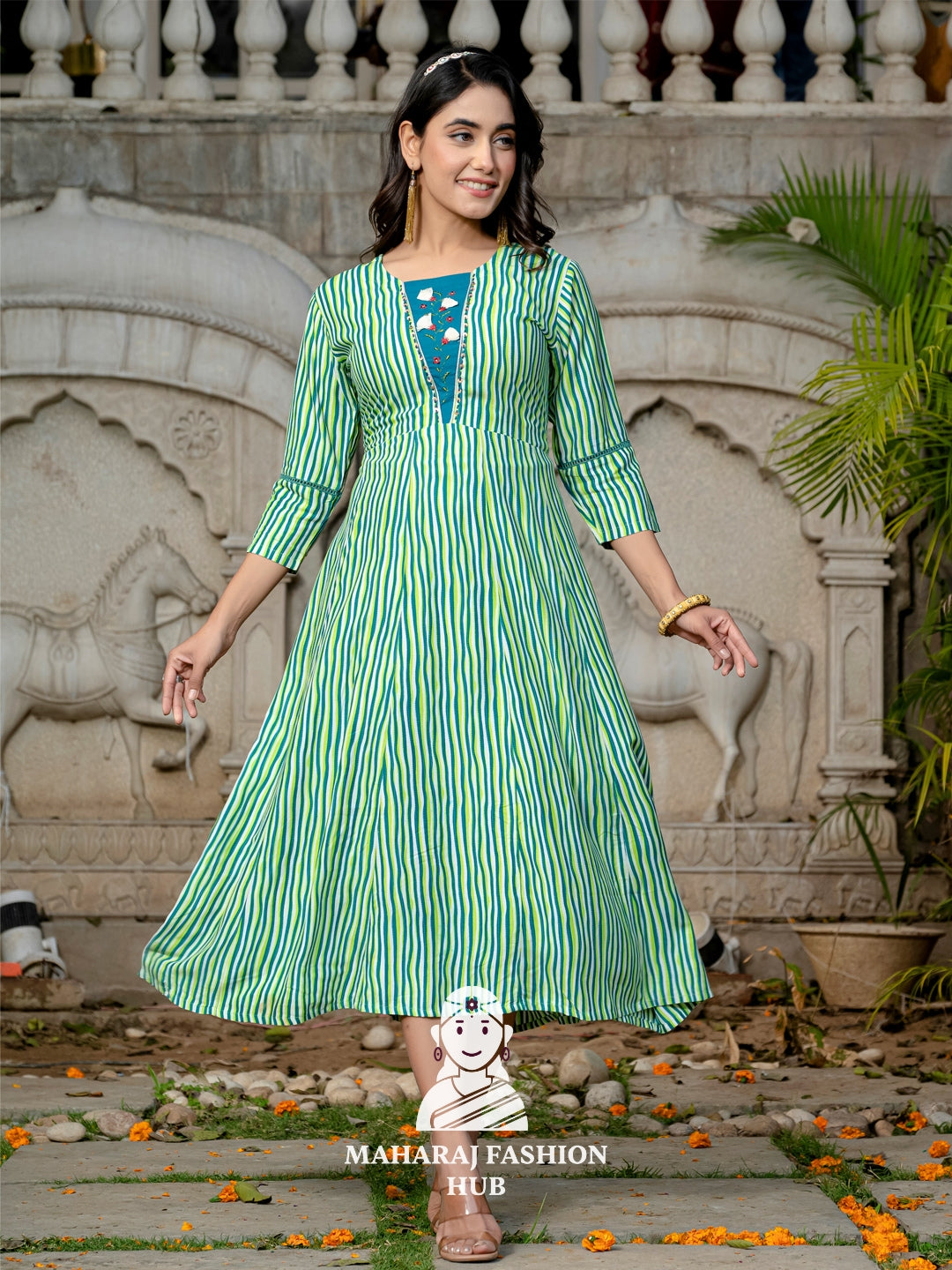 🌊 Soothing Rama A-Line Kurta – Printed & Elegant