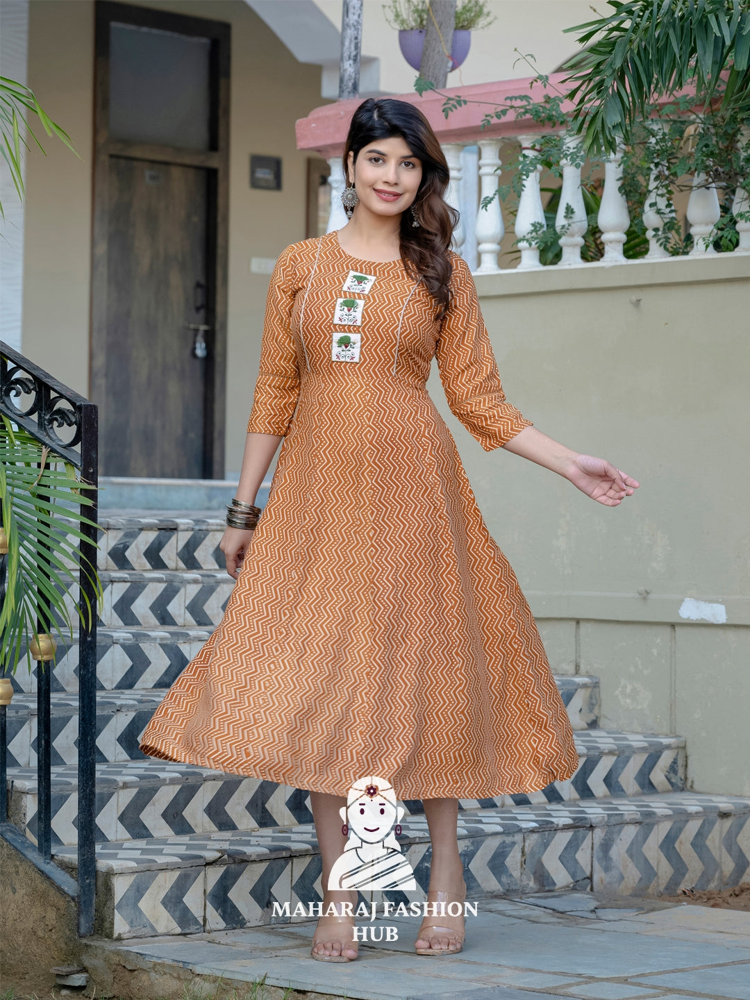 🧡 Rustic Charm – Embroidered Rayon Kurta for Women