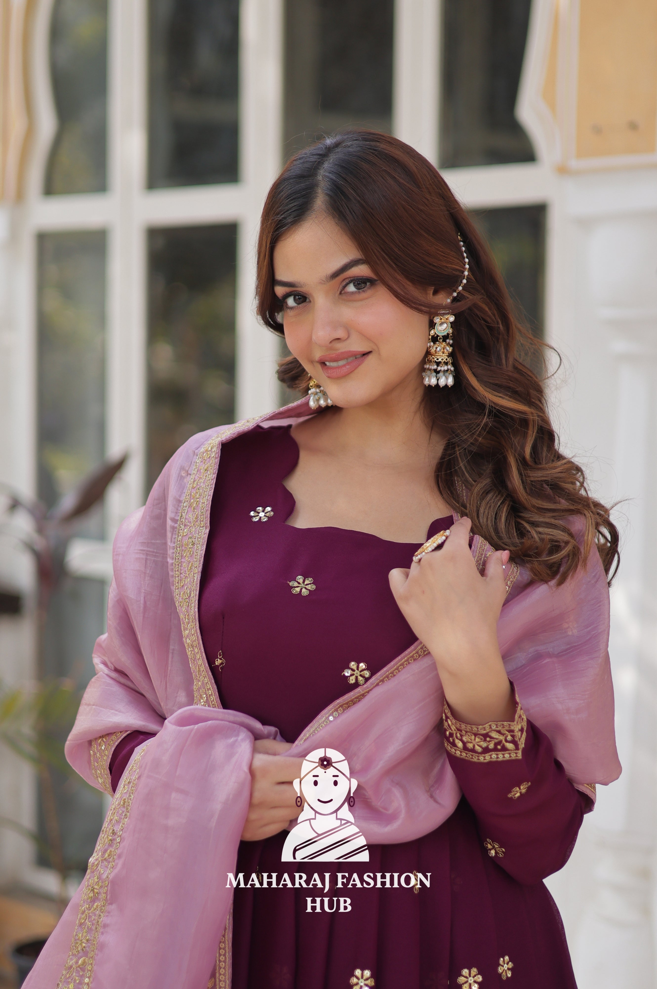 🧵 Full-Sleeve Gown in Star Georgette with Fancy Finish - Special Designer Gown