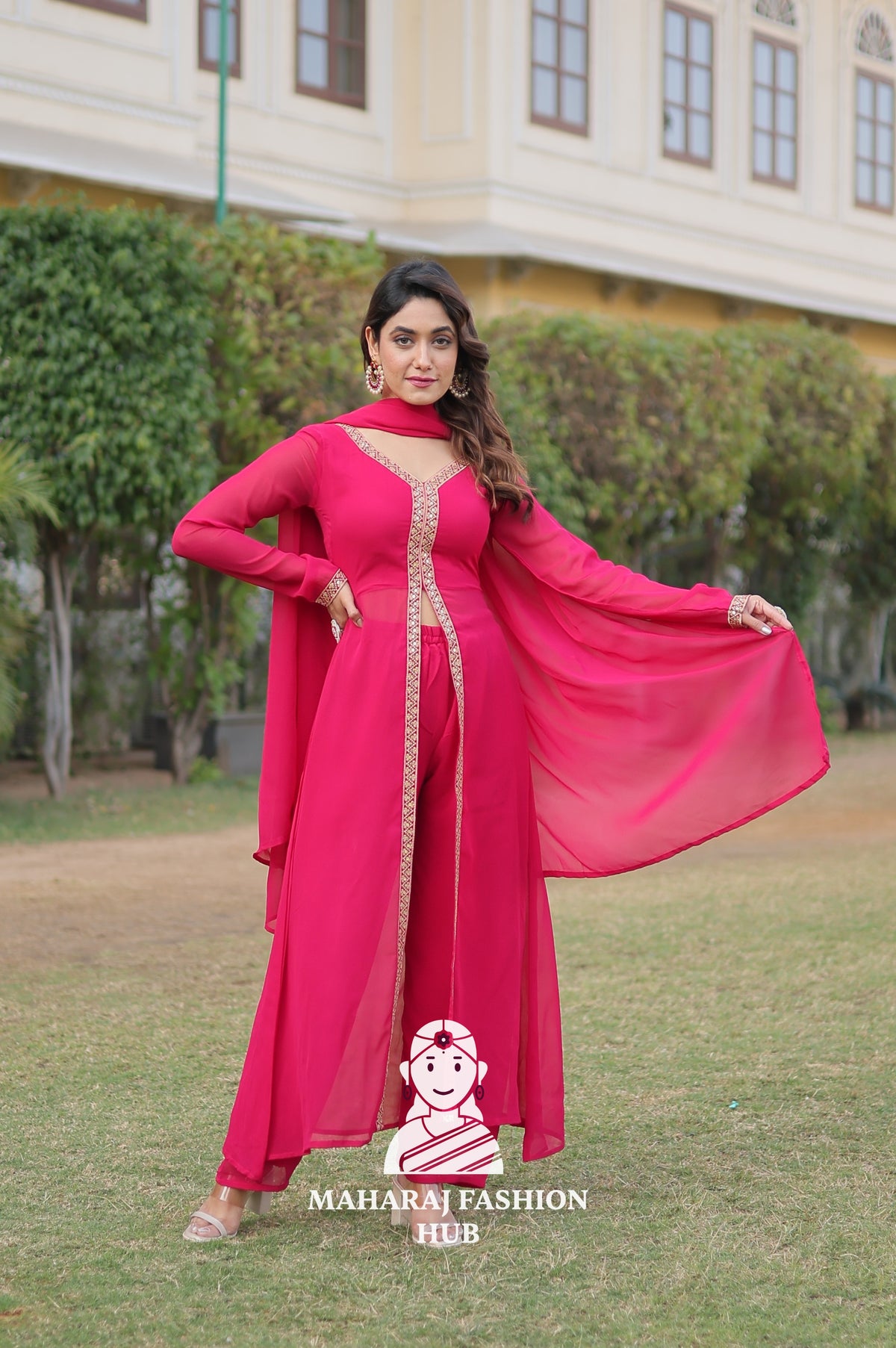 Faux Blooming Embroidered Suit Set with Dupatta