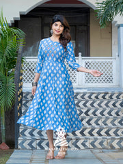 🌤️ Soft Rayon Sky Blue Kurta – Printed & Embroidered