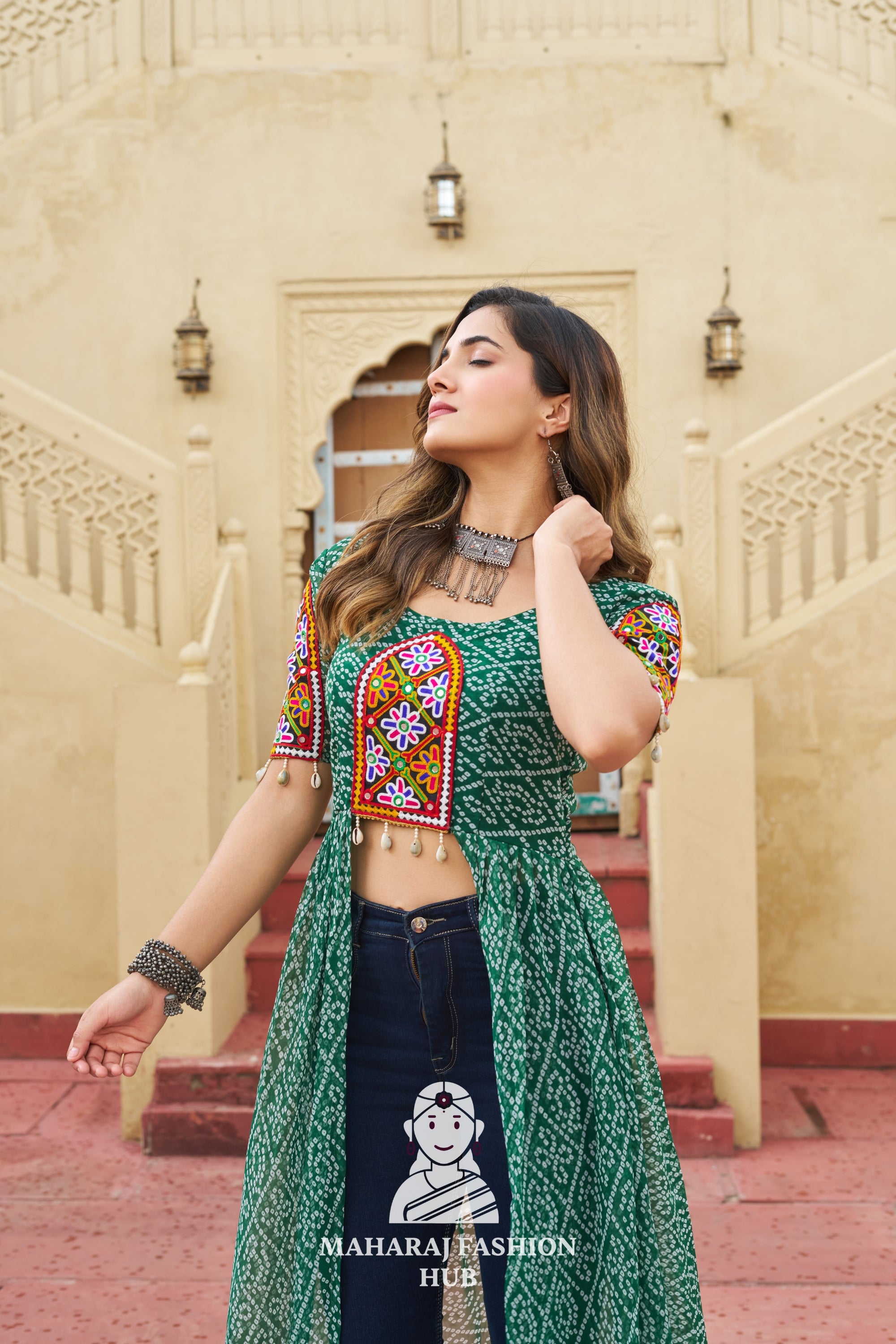 Vibrant Faux Georgette Bandhani Kutchi Embroidery Navratri Kurti Collection 🎶🎨