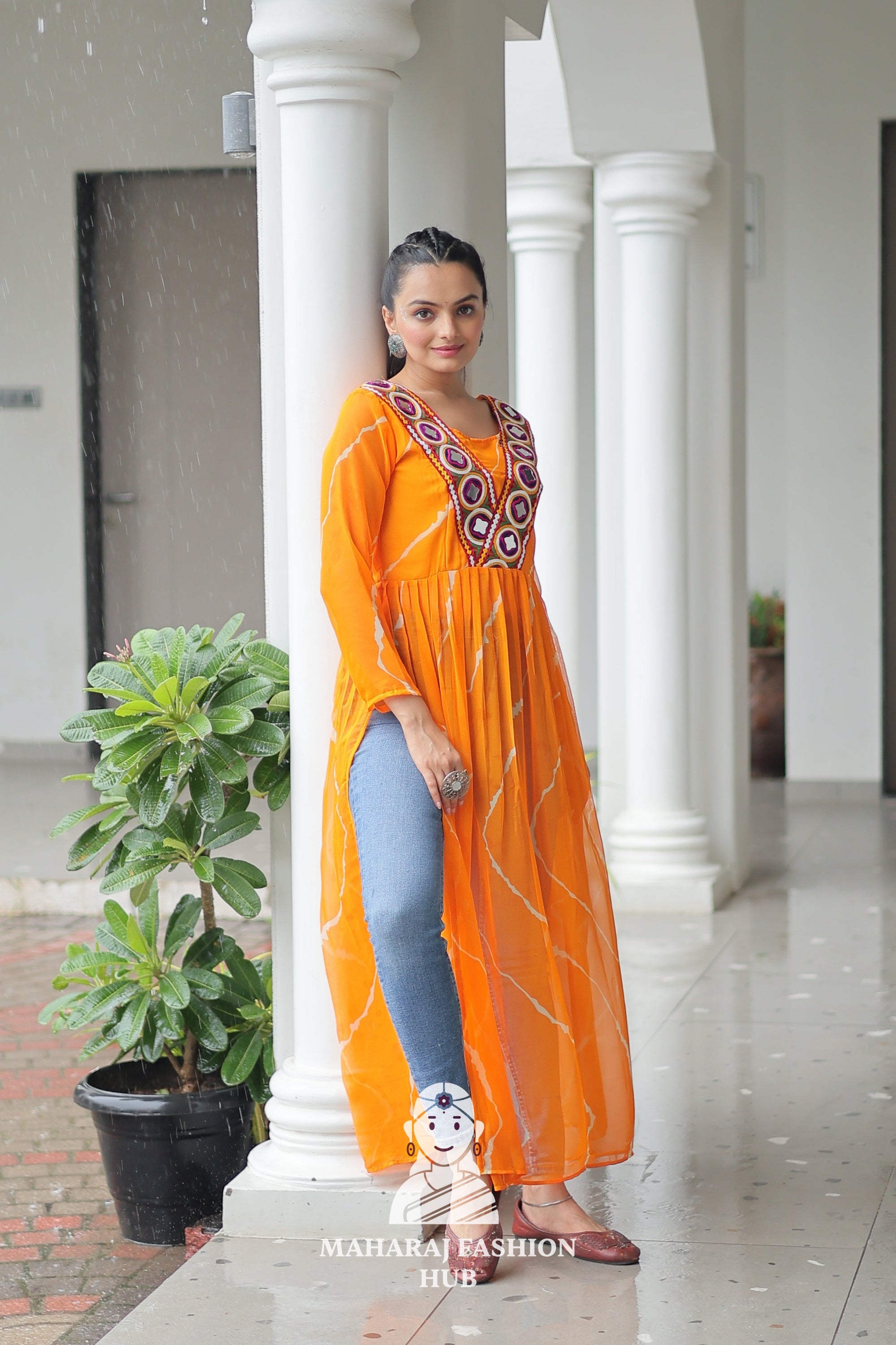 Navratri - Vibrant Leheriya Print Kutchi Patch Navratri Kurti Collection 🎨🌸