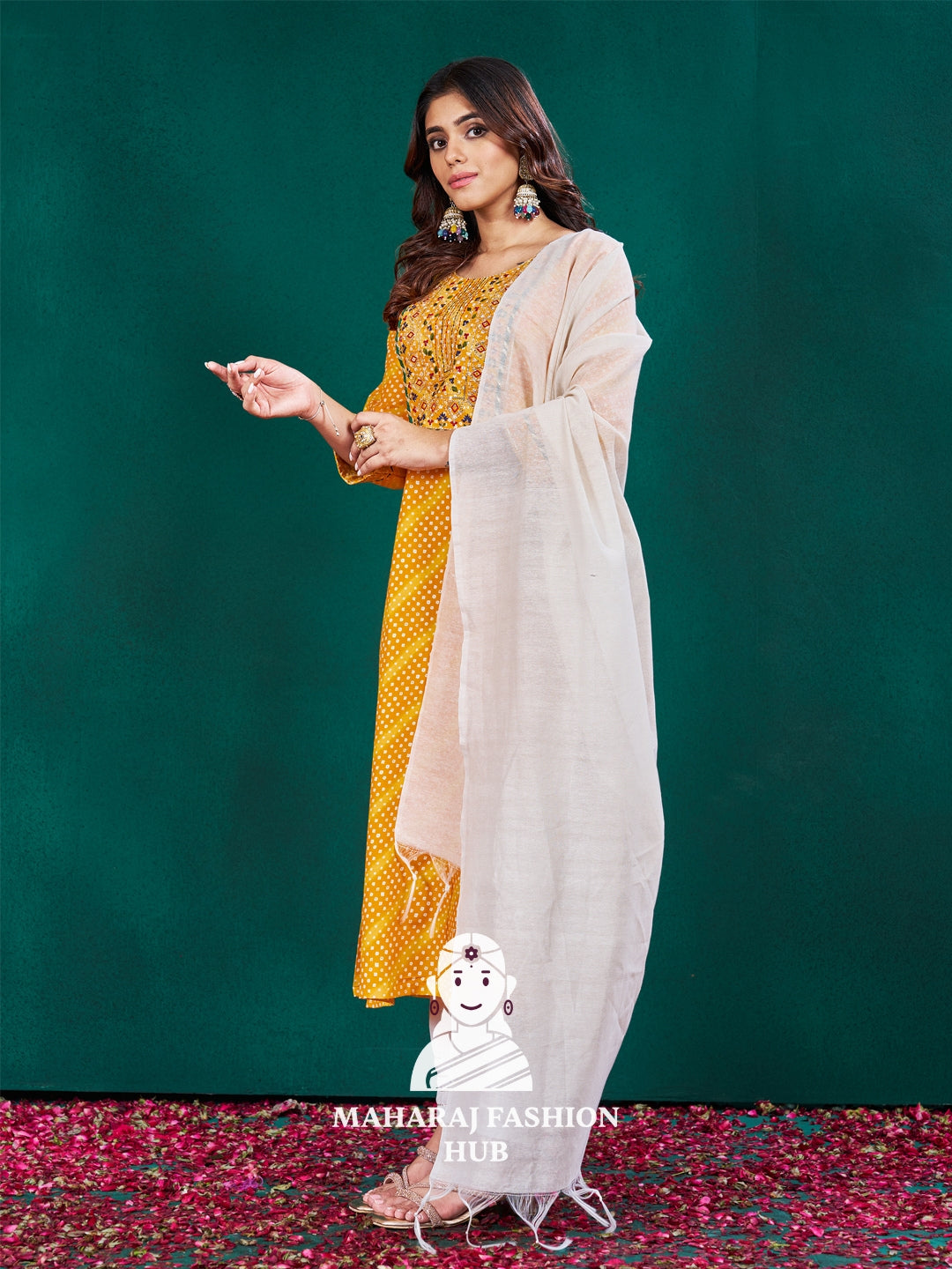 Maharaj Fashion Hub Anarkali Gown Set – Elegant Flared Gown with Bottom and Dupatta for Women’s Festive & Wedding Wear