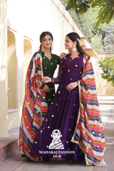 Special Designer Gown Set in Faux Blooming with Embroidered Silk Dupatta - Combo Offer Gown