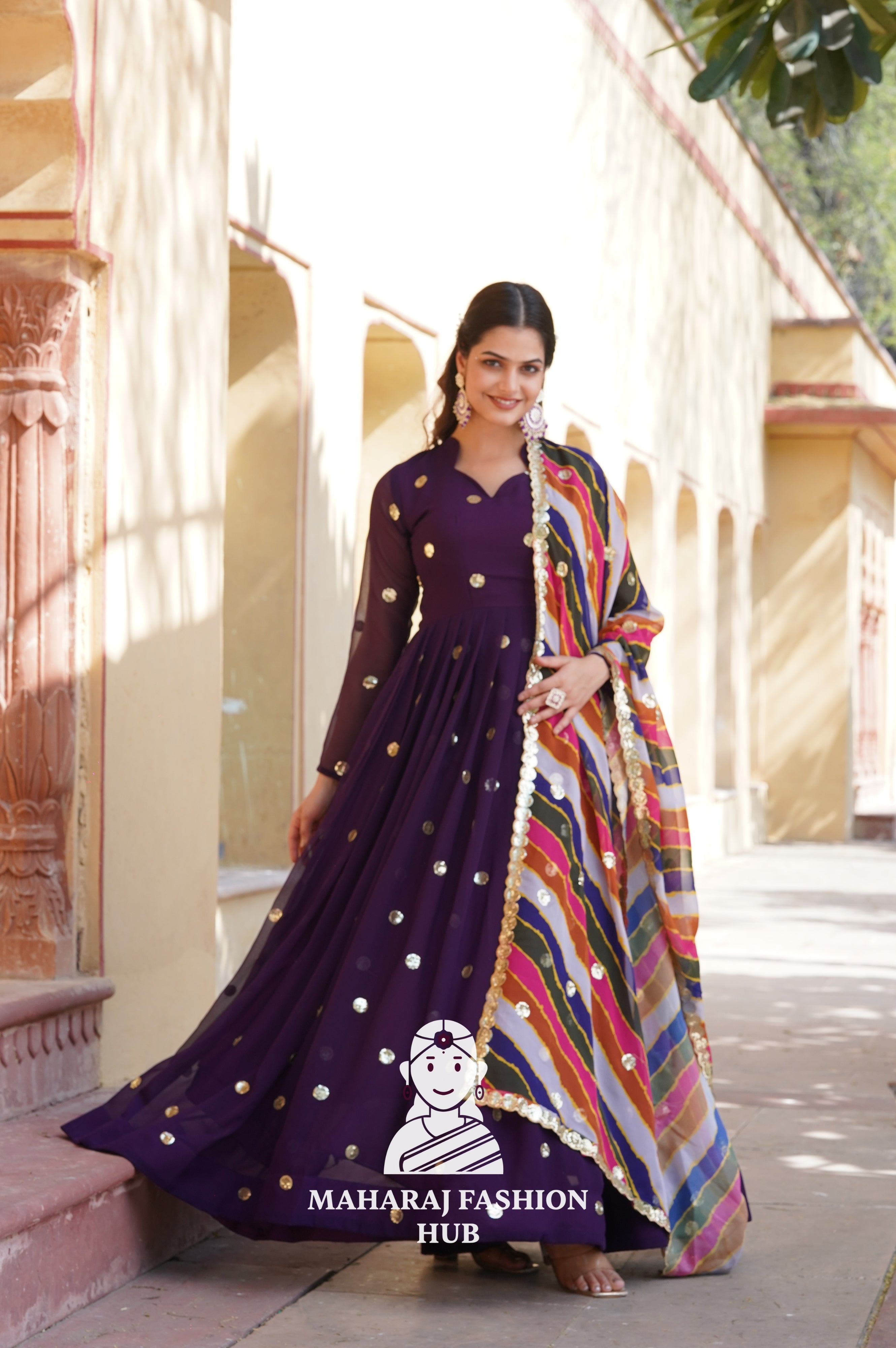 Elegant Faux Blooming Special Designer Gown with Contrast Silk Dupatta
