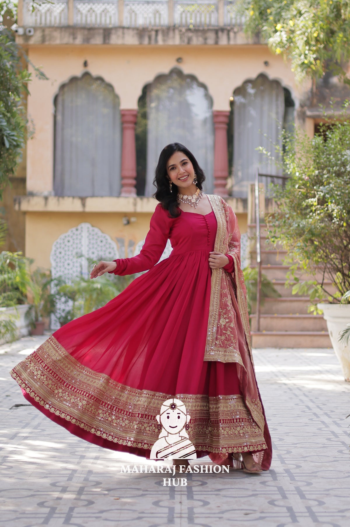 ✨ Shimmer Vichitra Gown with Rich Sequins & Fendi Dupatta - Special Designer Gown