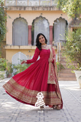 ✨ Shimmer Vichitra Gown with Rich Sequins & Fendi Dupatta - Special Designer Gown