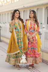 Luxury Russian Silk Outfit with Embroidery and Full Cotton Lining - Combo Offer Gown