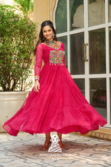 Festive Laheriya Kutchi Patch Faux Georgette Navratri Gown Design 🎶👑