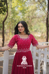 Elegant Round Neck Gown Featuring Beads Work Detailing