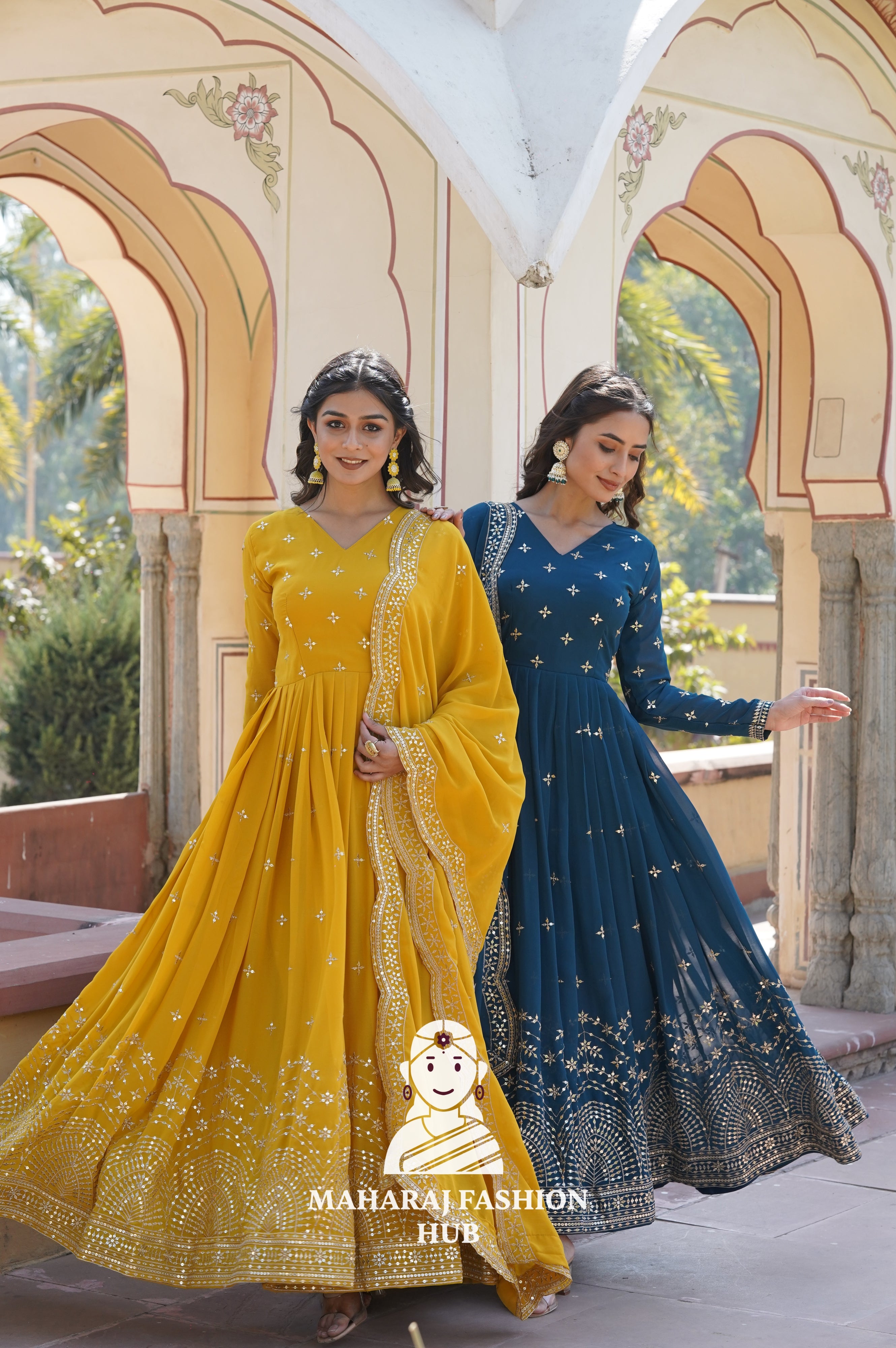 Graceful Faux Georgette Gown Set for Festive Wear - Combo Offer Gown