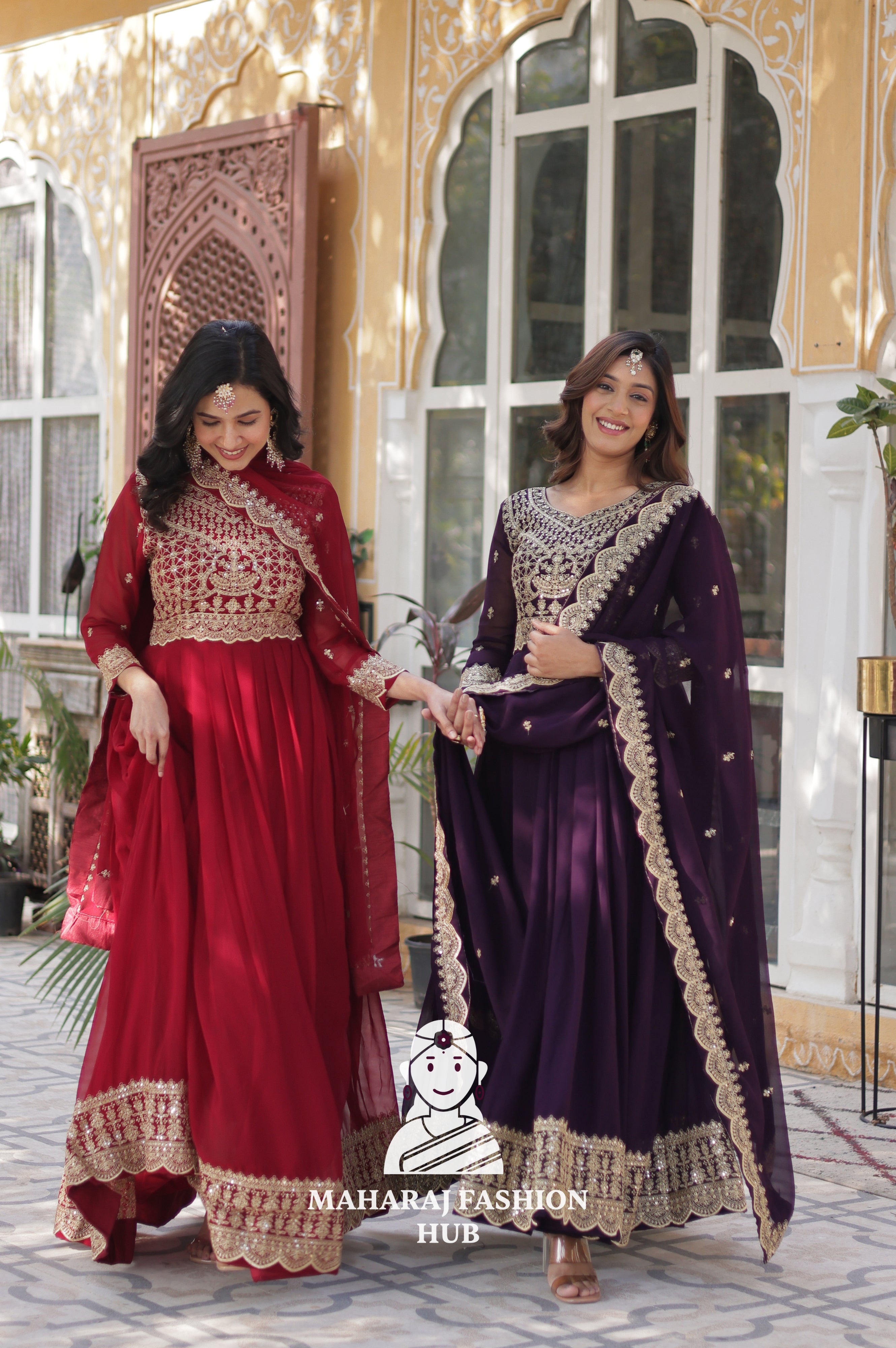 🪡 Elegant Faux Blooming Gown with 3.5 M Flair and Lace Finish Dupatta - Combo Offer Gown