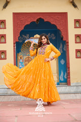 Premium Faux Georgette Laheriya Navratri Gown with Kutchi Embroidery 🌸🪔