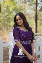 Stunning Beads Embroidered Gown in Faux Blooming Fabric