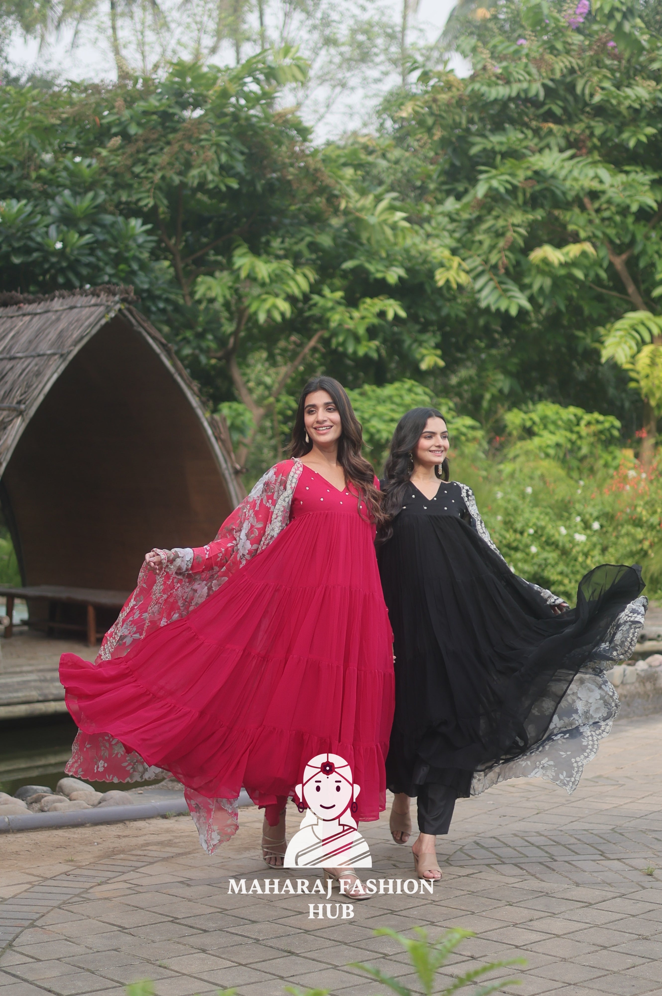 🕊️ Faux Blooming Full Sleeve Gown Set with Rich Organza Dupatta