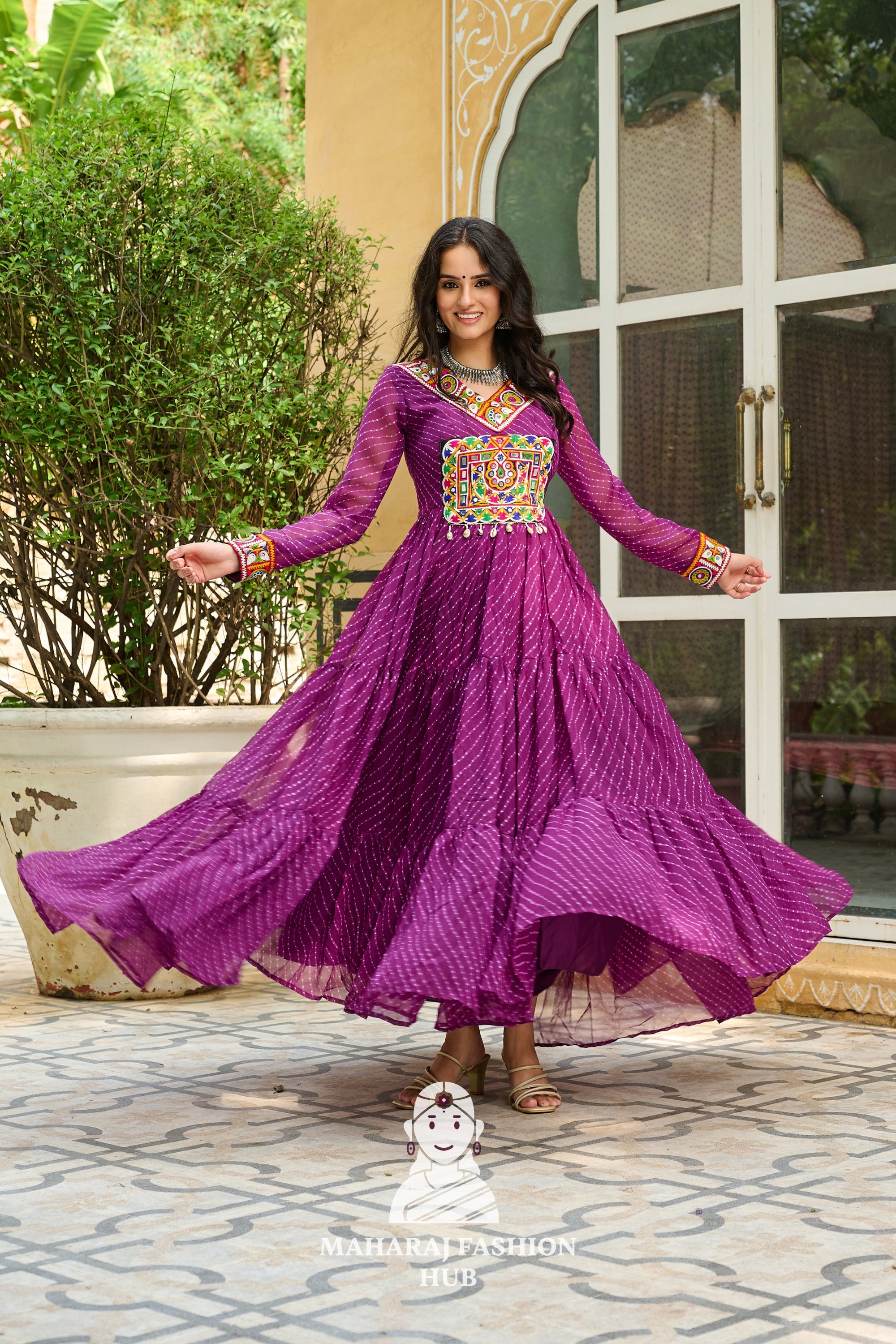 Navratri - Festive Laheriya Kutchi Patch Faux Georgette Navratri Gown Design 🎶👑
