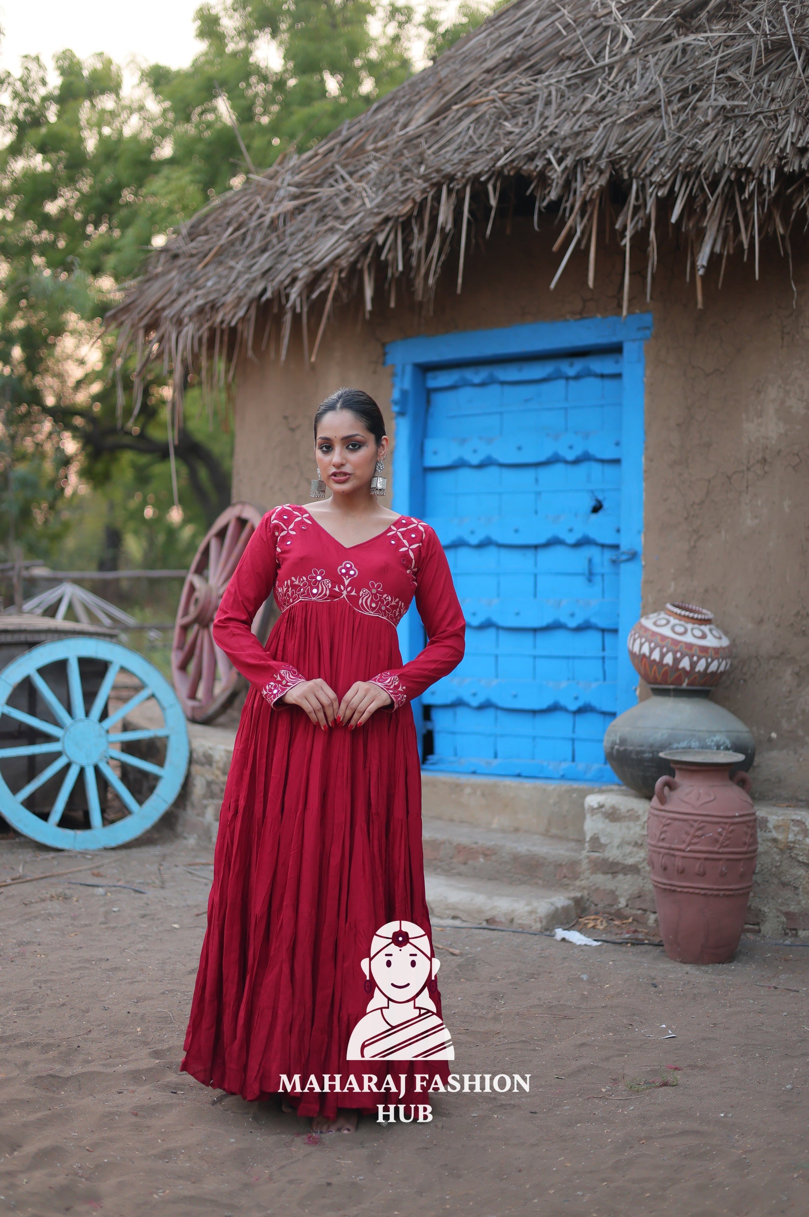 Stunning Reyon Fabric Gown with Luxurious 15 Meter Flair