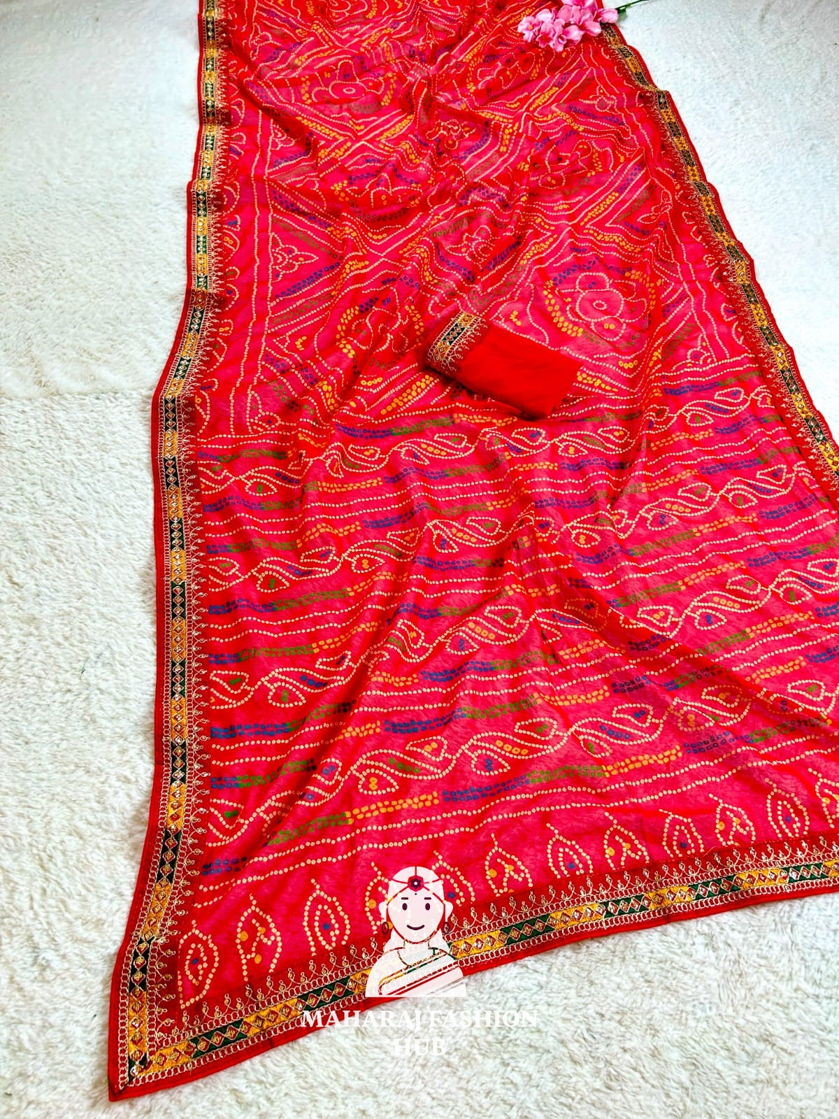 Traditional Lahariya print Georgette saree for women,s || Festive georgette saree for women's ||