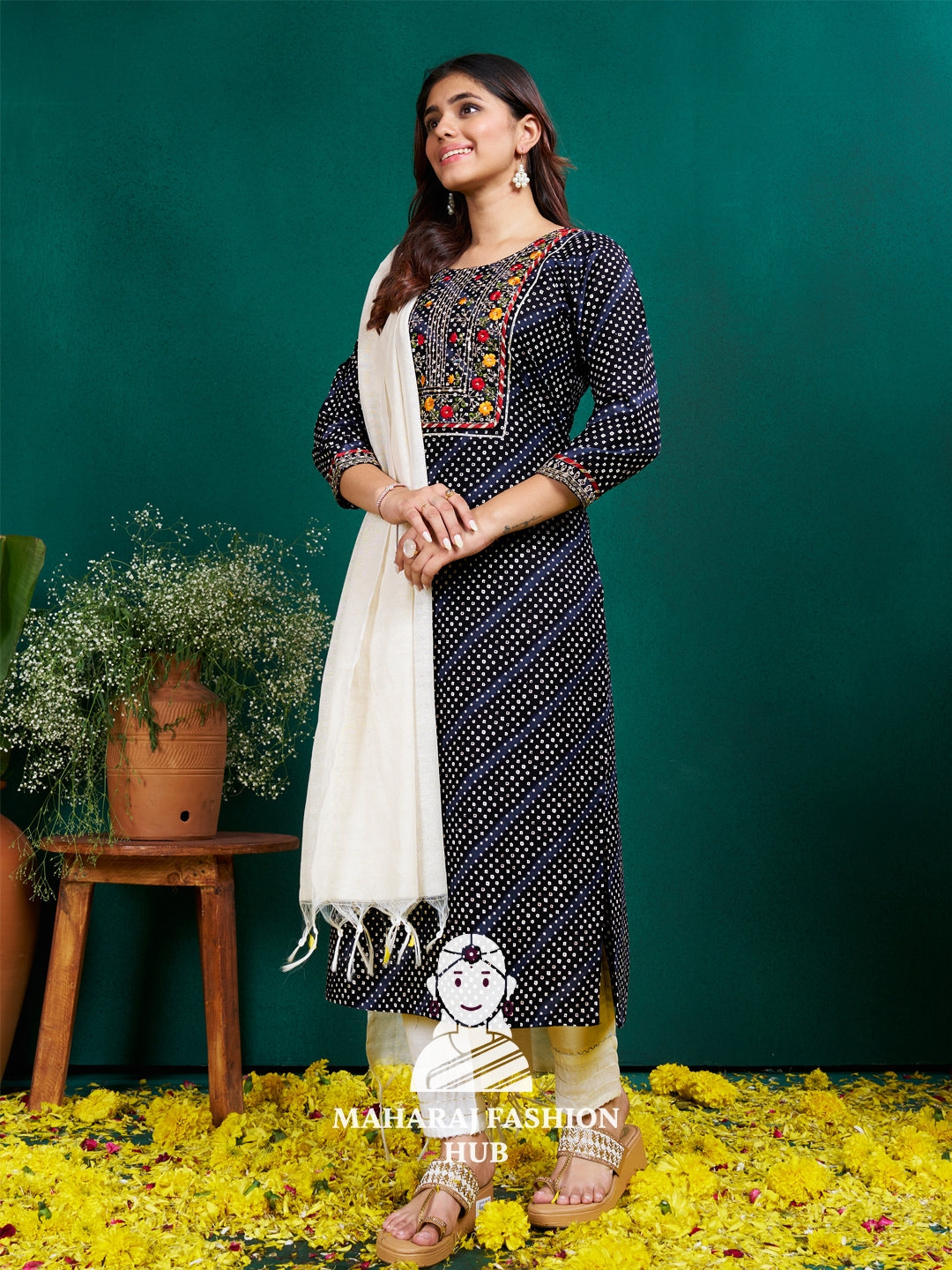 Maharaj Fashion Hub Anarkali Gown Set – Elegant Flared Gown with Bottom and Dupatta for Women’s Festive & Wedding Wear