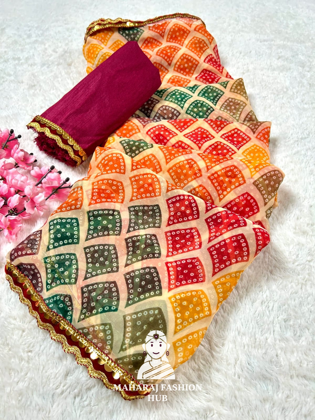 Premium Bandhani Print Georgette Saree for Women and Girls || Traditional Ethnic Saree with Matching Blouse Piece || Perfect for Weddings, Festivals, and Special Occasions || Lightweight & Comfortable Party Wear Saree
