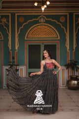 Elegant Bandhani Faux Georgette Gown Featuring Sleeveless Style