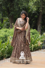 Faux Blooming Lehenga Set with Heavy Sequins & Thread Embroidery, Designer Lace Border Dupatta