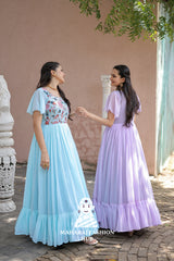 👑 Faux Georgette Heavy Flair Gown with Embroidery & Sequins | Ethnic Elegance