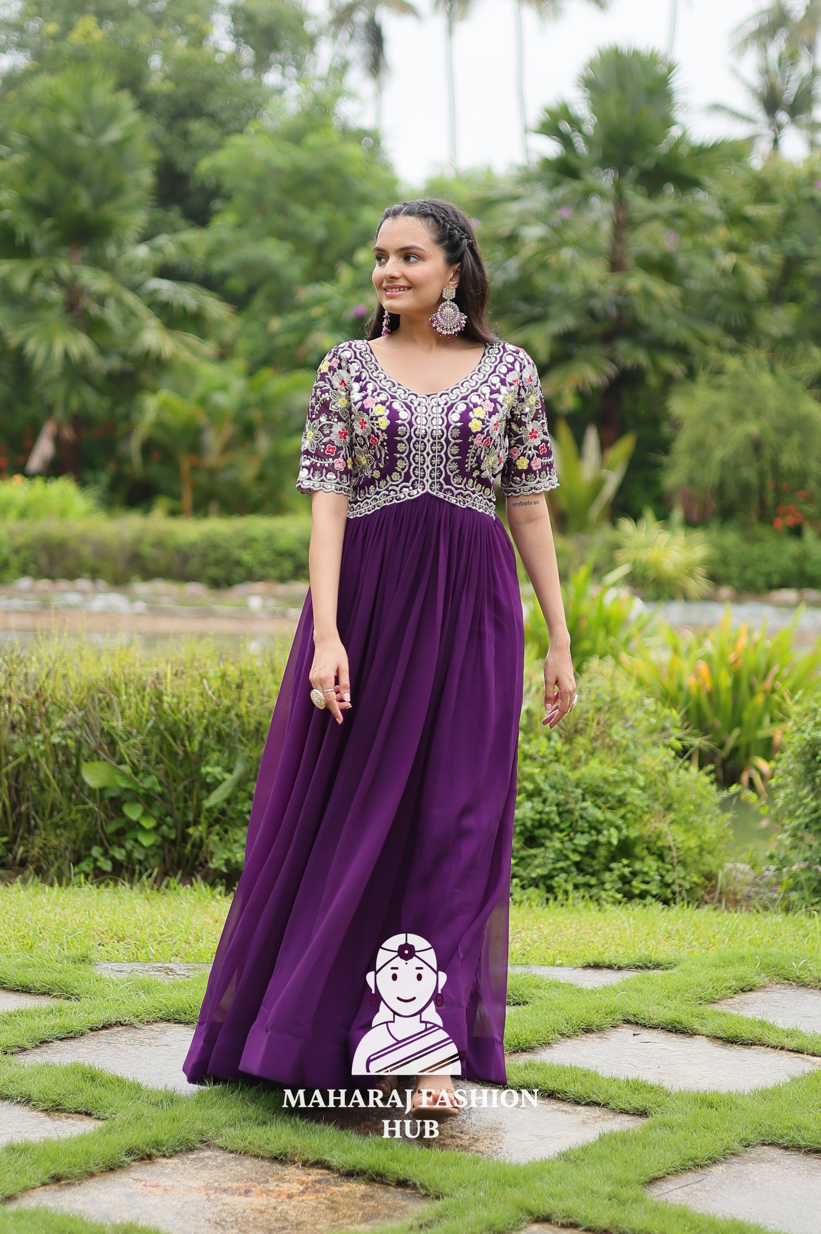 Designer Faux Blooming Gown Crafted for Festive Moments