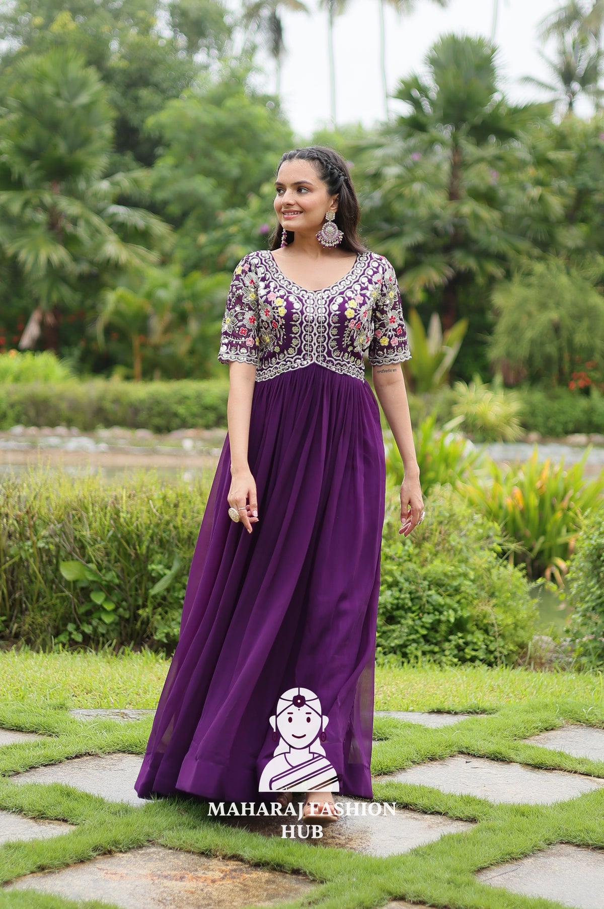 Designer Faux Blooming Gown Crafted for Festive Moments