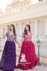 Round Neck Faux Blooming Special Designer Gown with Full Inner Lining - Combo Offer Gown