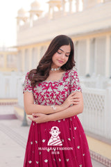 Canvas Patta Stitched Special Designer Gown with Embroidered Cut-Work Sleeves