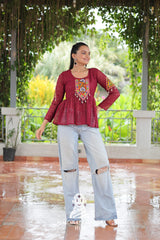 Festive Georgette Schiffli Kutchi Work Peplum Top for Navratri ✨👗