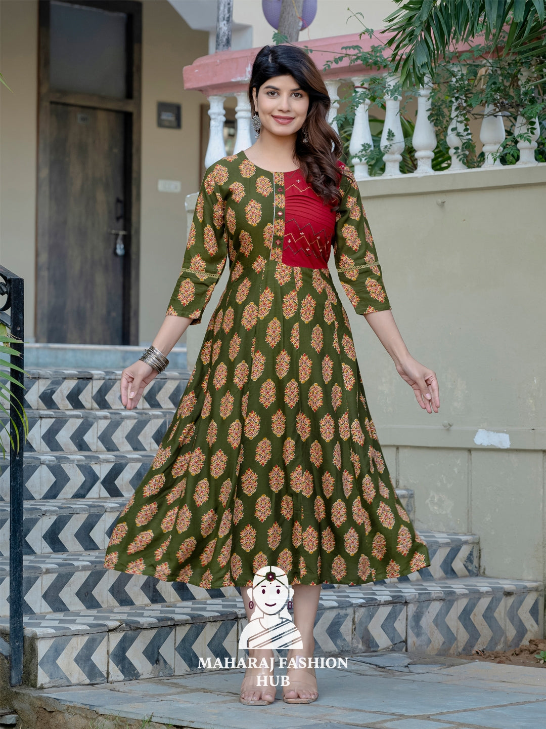 🌿 Luxe Dark Green Rayon Kurta with Embroidery Magic