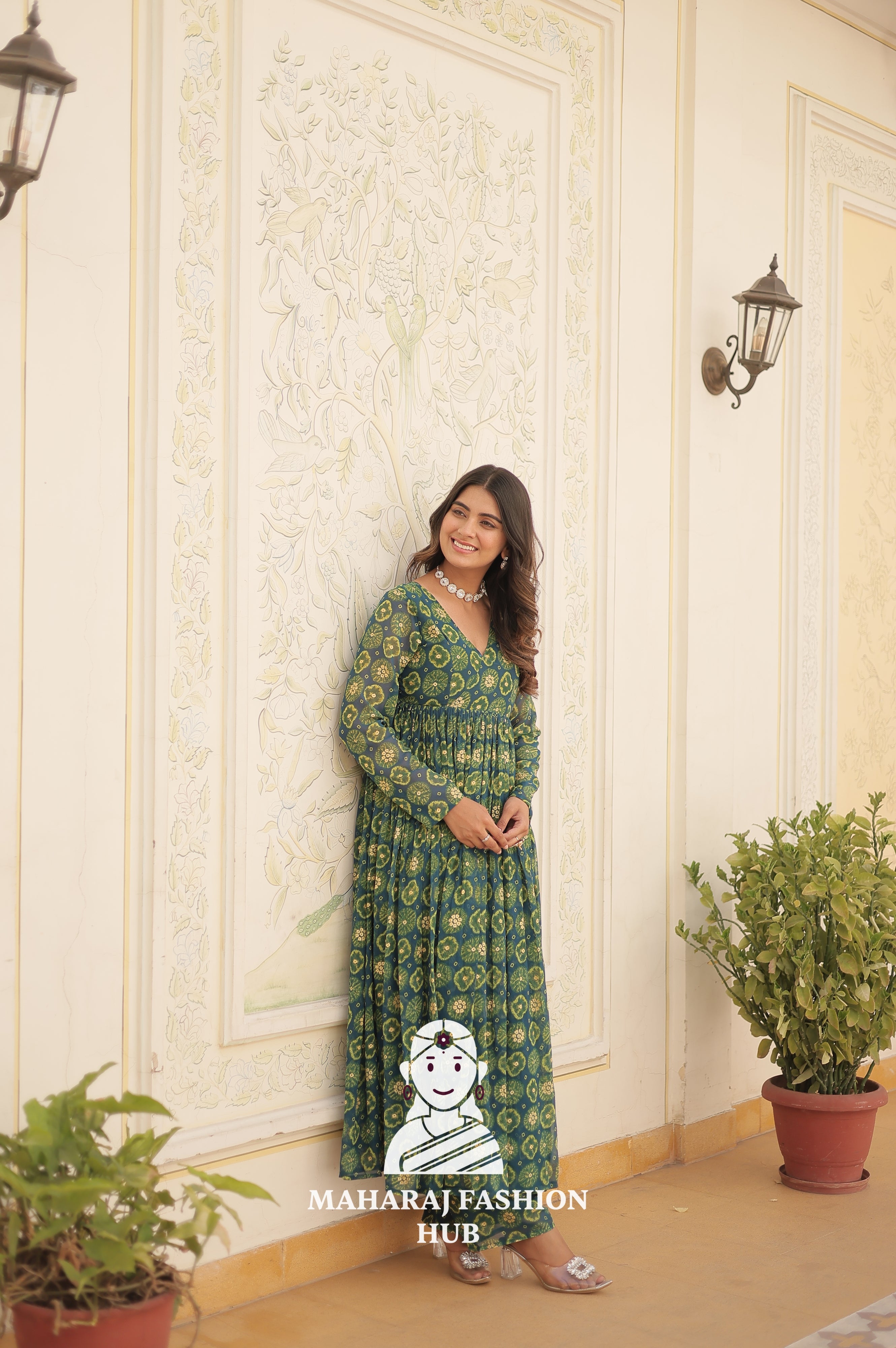 Foil Print Faux Georgette Elegance - Special Designer Gown