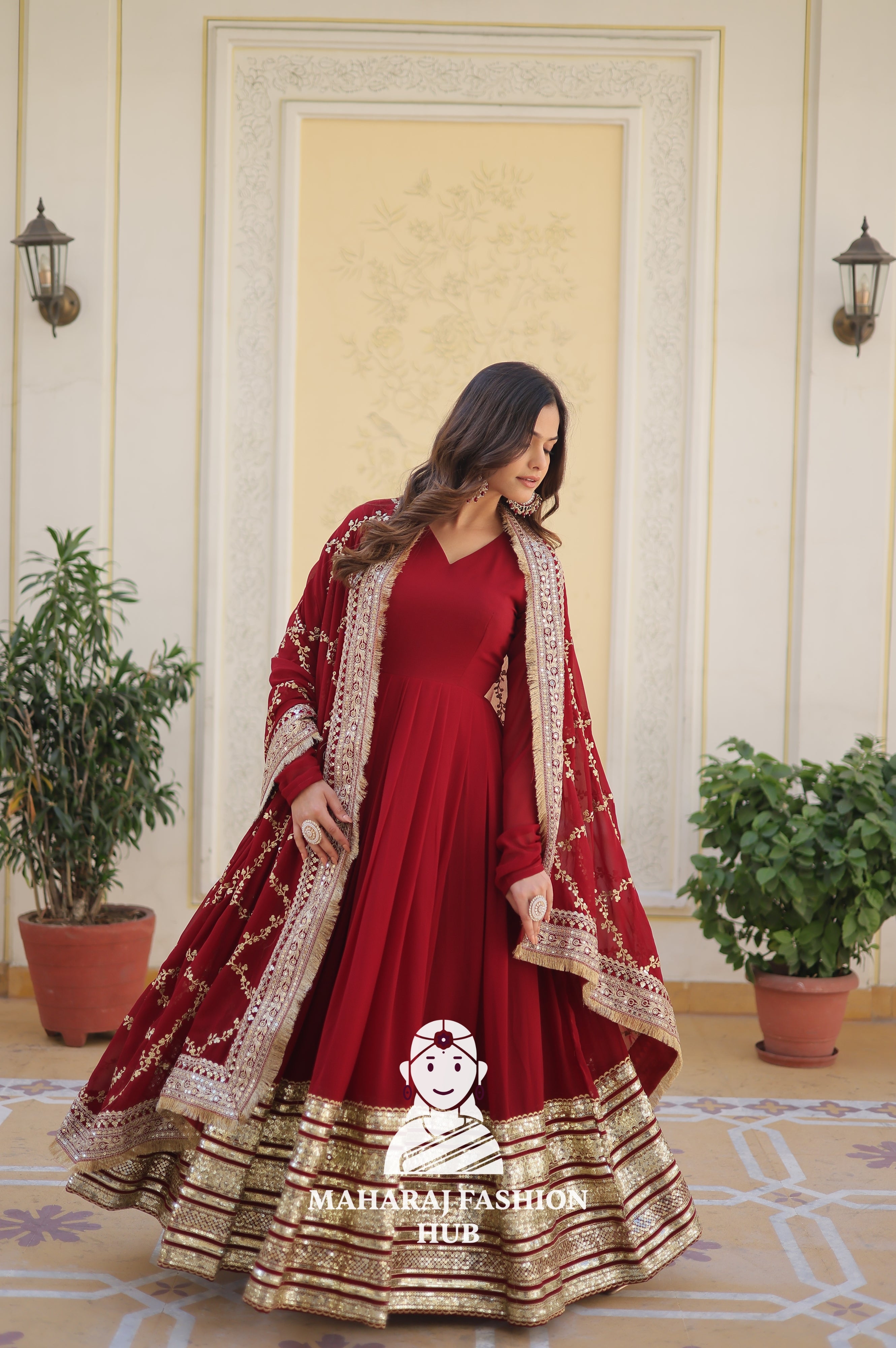 Zari & Sequins Faux Blooming Gown Set with Designer Dupatta